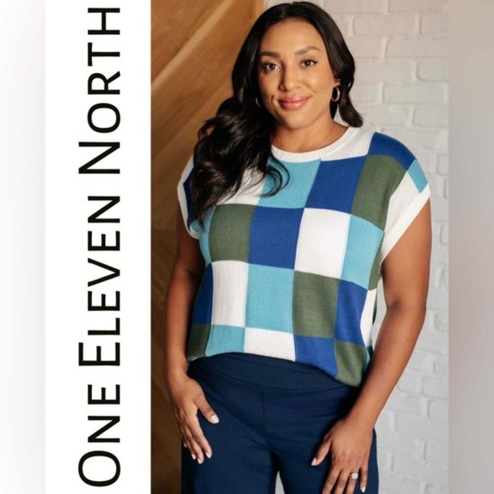 One eleven north Disco Darling Checkered Sleeveless
Sweater